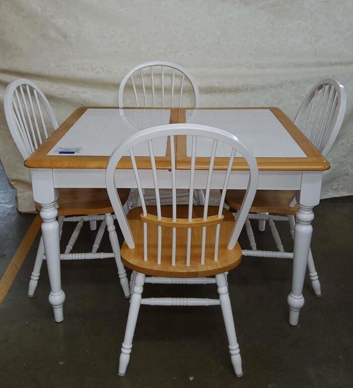 Wood and Tile Table with 4 Chairs