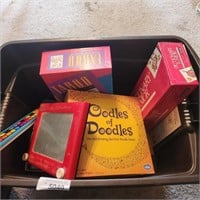 Games in Tote w/Lids - Taboo, Oodles of Doodles,