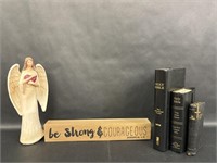 3 Bibles/Angel Figurine/Hobby Lobby Wall Decor