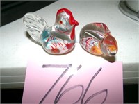 ART GLASS CHICKEN AND BUNNY