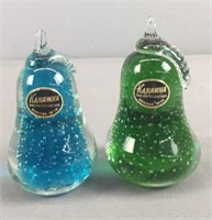 Pair Of Kanawha Controlled Bubble Art Glass Pears