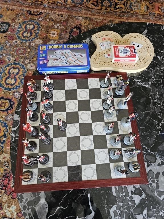 Cast Iron Chess Set, Bridge & Dominos