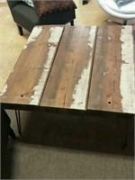 Wood coffee table with metal legs