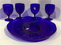 Beautiful cobalt blue large platter with four