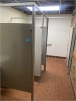 Womens 3 grey single bathroom stalls with toilets