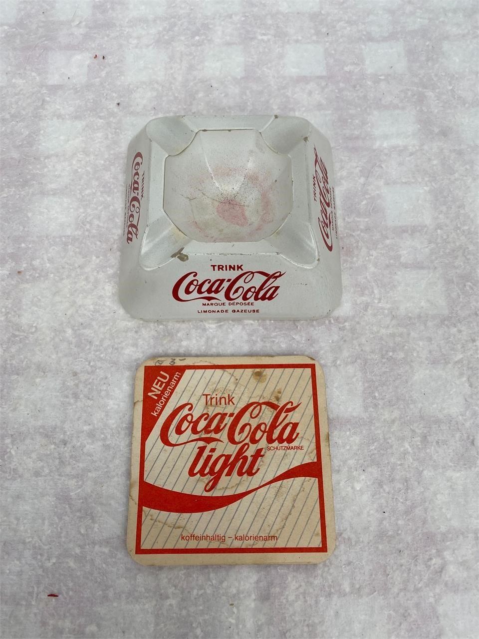 Vtg TRINK Coca-Cola Glass Ashtray & Coaster