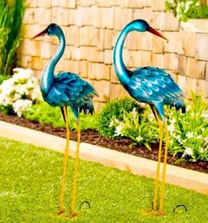 35” Blue Heron Statue Pair