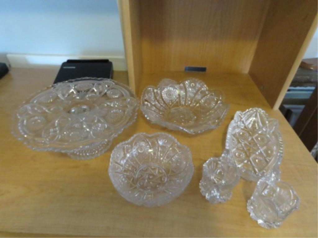 1970'S PRESSED GLASS (SERVING DISHES, 2 DECORATIVE