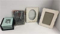 Photo glass drink coasters, (2) picture frames