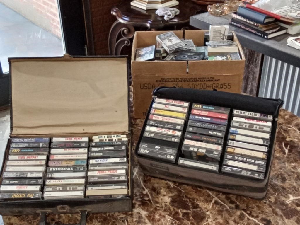 large group of vtg cassette tapes mostly Rock