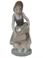 Lladro Girl With Cat Figure