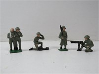 Four Cast Metal Soldiers in Wood Box