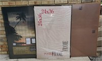 Three 24"x36" picture frames. One is missing the