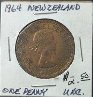 Uncirculated 1964 New Zealand large penny