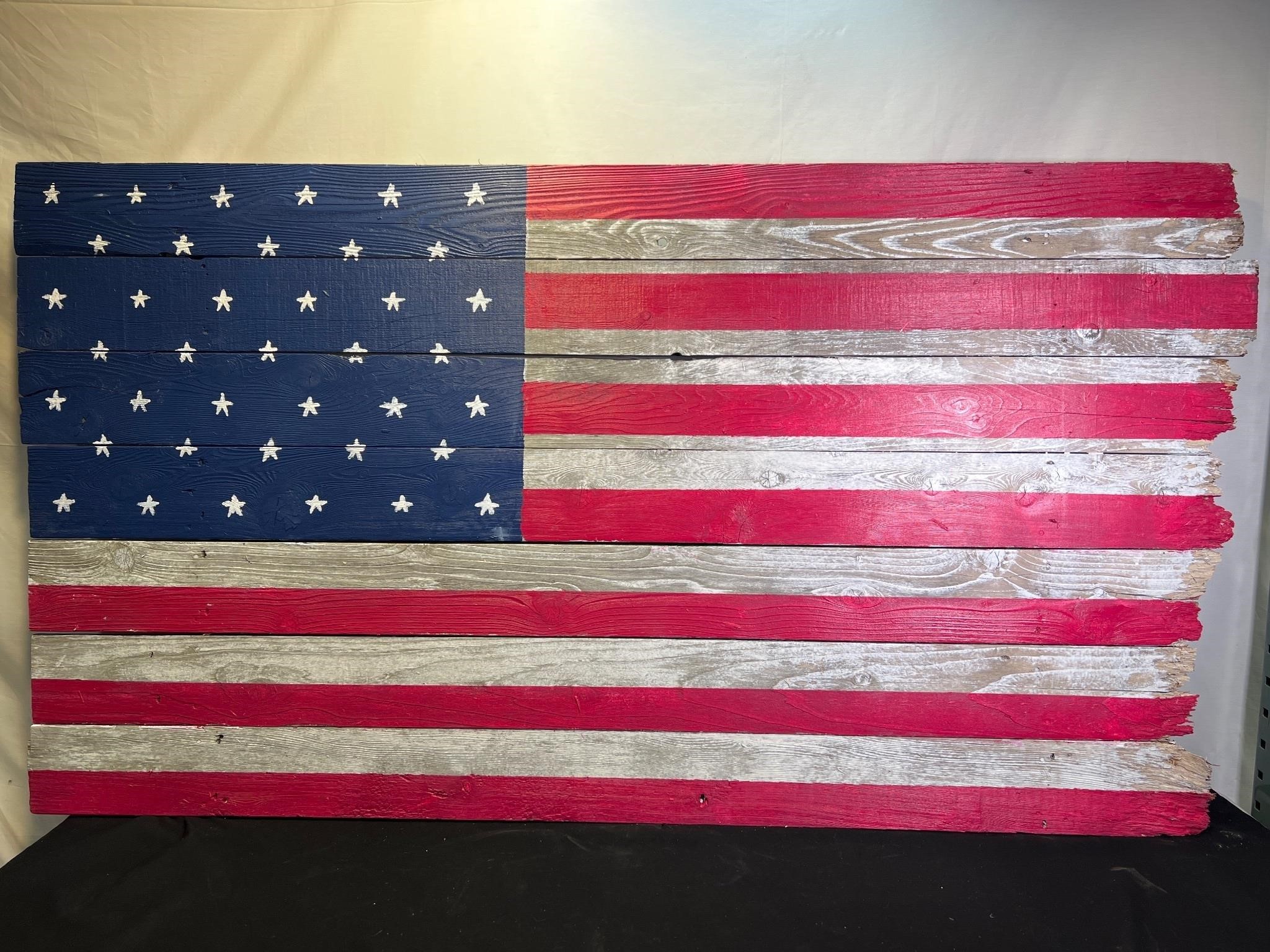 Large Hand Painted On Wood American Flag