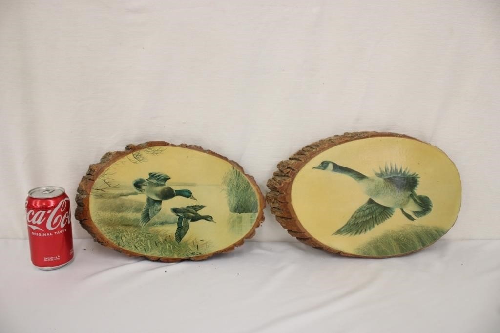 2 Vintage Pine Plaques w/ Decoupaged Ducks & Geese