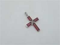 Sterling 925 Like New Garnet  Large Cross Pendant