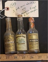 3 sample advertising whiskey bottles IW Harper etc