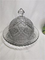 Early American Press Glass Dome Top Butter Dish 7"