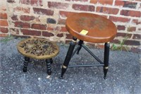 2pc Stools; painted Hitchcock, small painted