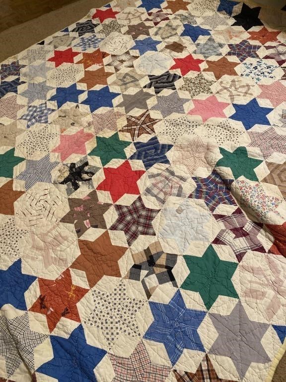 6 point star quilt hand quilted