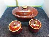 HULL BROWN DRIP POTTERY COVERED DISHES