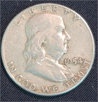1954 US 90% Silver Franklin Half Dollar