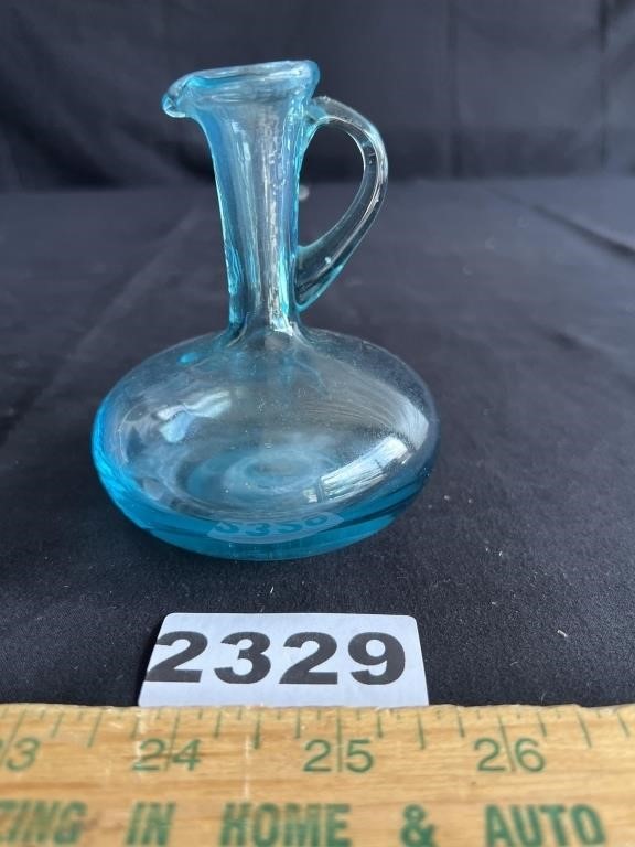 Hand Made Turquoise Glass Pitcher/Vase