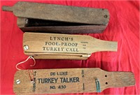 ANTIQUE WOOD TURKEY CALLERS 2 W ADVERTISING TOPS