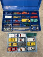 Vintage toy cars and trucks, most appear to be