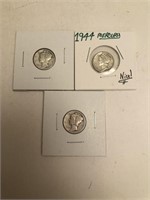 3 - Mercury Dimes (1 - 1942, 2 - 1944)