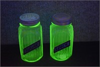 VTG Anchor Hocking Uranium Glass Hoosier Shakers