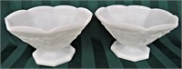 2 OPAQUE WHITE GLASS FOOTED SERVING BOWLS