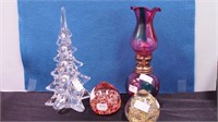 Two colorful paperweights: 8" high Christmas