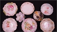Eight vintage china bowls: scenic Nippon, many