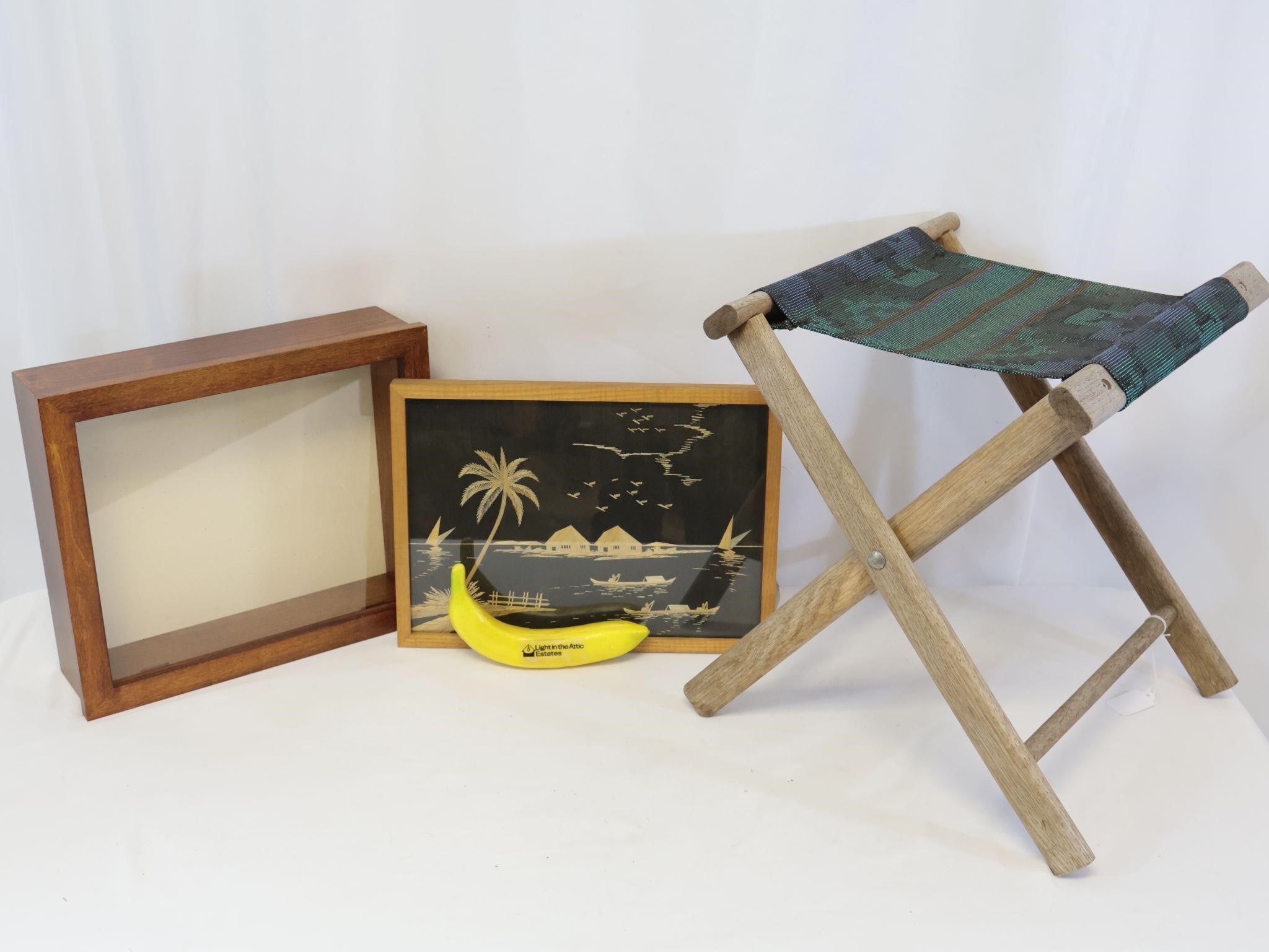 Camping Chair, Rice Straw Art, Wooden Display Case