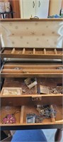 brown jewelry box w/contents