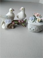 Dove Figurine & Porcelain Floral Trinket Box