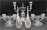(N) crystal glass candlestick holders & swan bowls