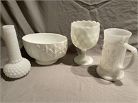 VTG Milk Glass Stein, Goblet, Bowl, & Vase