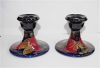 Pair Walter Moorcroft 'Pomegranate' candle holders