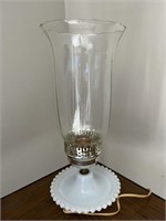 Glass Hurricane Lamp with Milk Glass Base