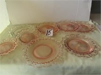 5- 81/2" PINK OPEN LACE PLATES, 2- 6" PLATES