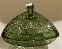Vintage triangular shaved covered candy dish.