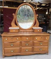 Contemporary Mirrored Oak Serpentine Front Dresser