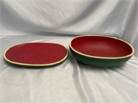 VINTAGE WATERMELON BOWL AND PLATE  14 INCH