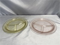 PINK AND YELLOW DEPRESSION GLASS DIVIDED GRILL