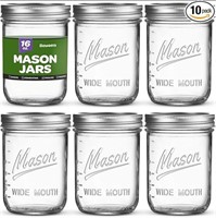 SEWANTA Wide Mouth Mason Jars 16 oz [10 Pack] With