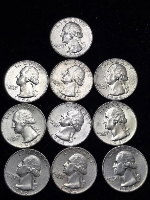 1964 & 1964D Washington Quarters (10)