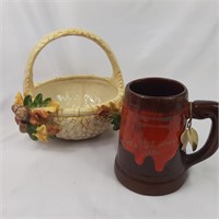 Ceramic acorn theme basket and souvenir stein